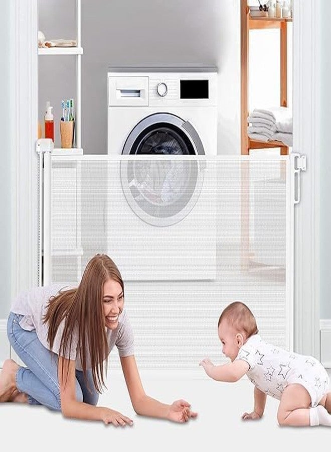 GNOLY بوابة أمان شبكية قابلة للسحب من GNOLY مقاس 55 بوصة - حاجز واسع للمداخل والممرات للأطفال الرضع والحيوانات الأليفة - تصميم موفر للمساحة مع شريط معزز للمتانة (قطعة واحدة) - Image 3